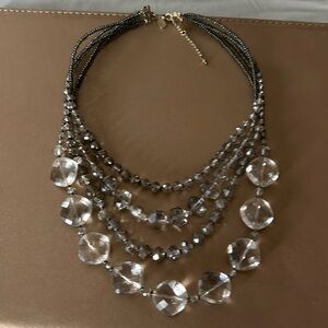 Grey silver with grey and clear beads necklace